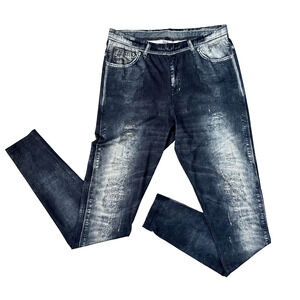 Patchington Women's Wash Leggings High Waisted Faux Denim Print Black Size S